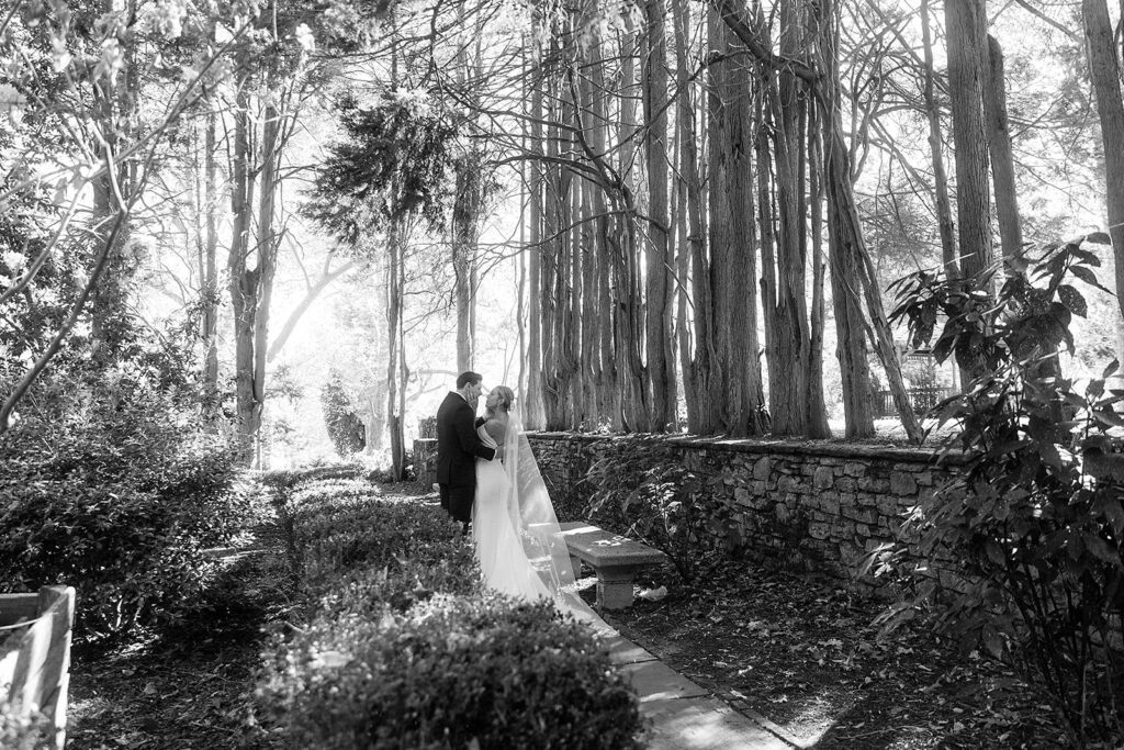 editorial black and white wedding portrait at Parque